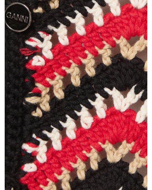 Ganni Red Crochet Cotton Cardigan