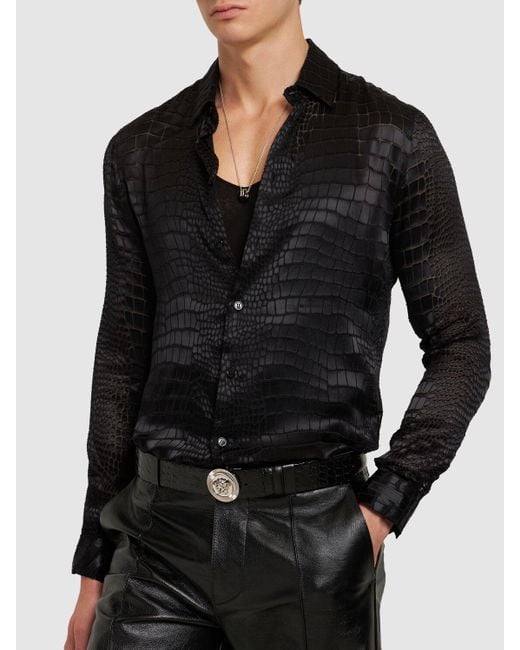 Cintura reversibile stampa coccodrillo 4cm di Versace in Black da Uomo
