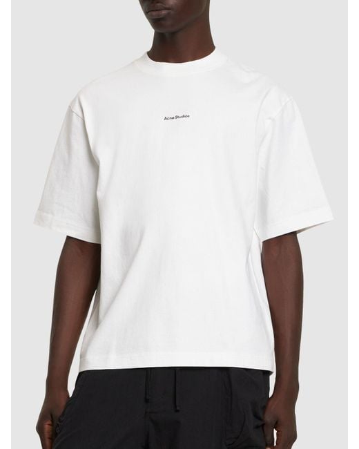 Acne White Extorr Logo Cotton T-Shirt for men