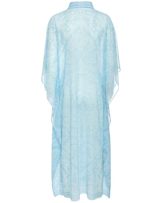 Versace Blue Barocco Print Long Chiffon Kaftan Dress