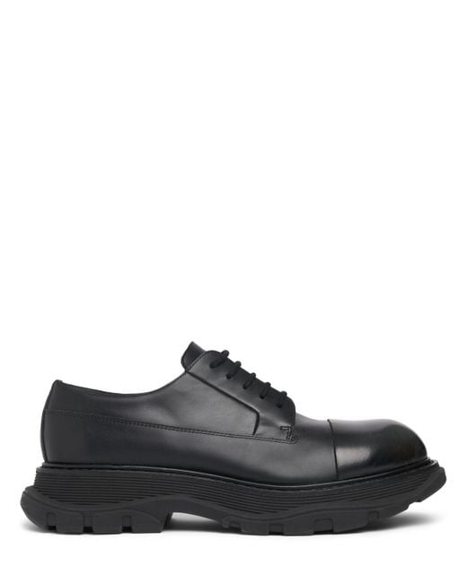 Alexander McQueen Black Tread Leather Lace-Up Shoes for men