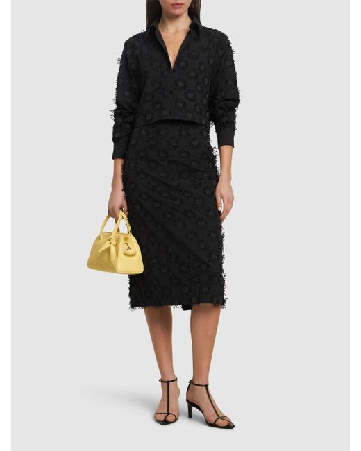 MSGM Black Cotton Blend Midi Skirt