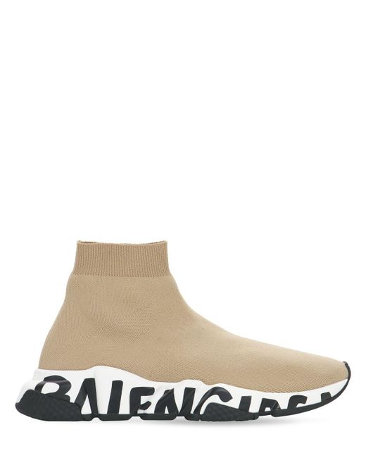 Balenciaga 30mm Speed Graffiti Knit Sneakers in Beige (White) | Lyst