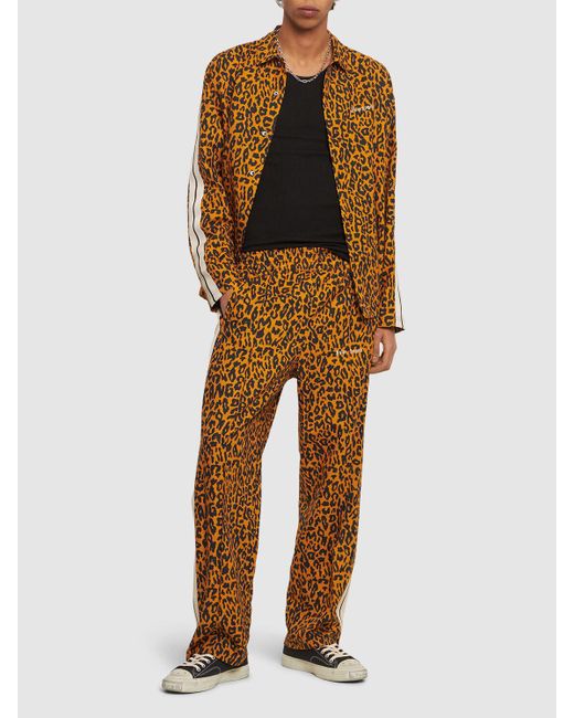 Pantaloni cheetah in misto lino di Palm Angels in Natural da Uomo