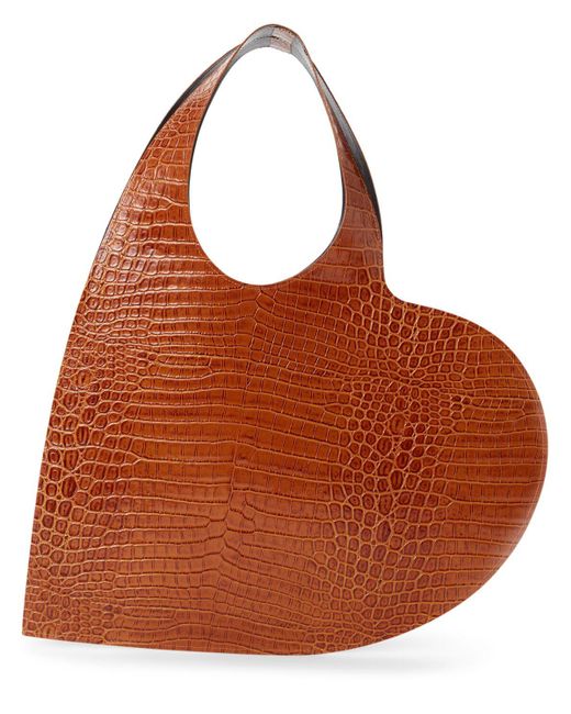 Coperni Brown Heart Croc Embossed Leather Tote Bag