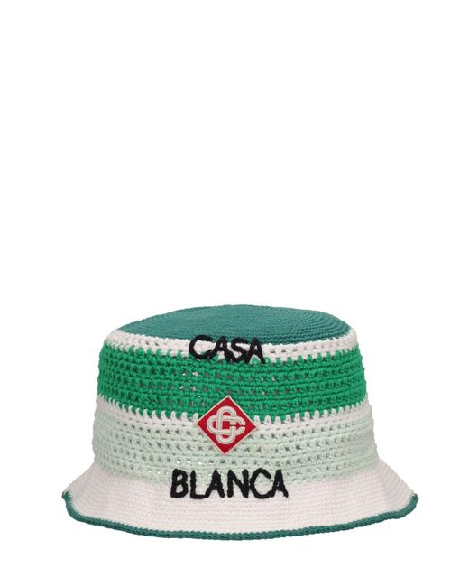 Casablancabrand Green Logo Crochet Cotton Bucket Hat for men