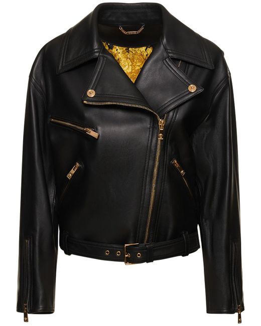 Versace Black Leather Plongé Biker Jacket