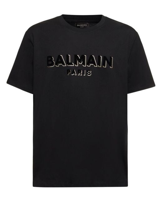 Balmain Beflocktes Und Foliertes T-shirt Mit Logo in Black für Herren