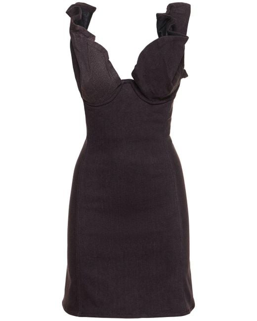Y. Project Black Denim Ruffle Sleeveless Mini Dress