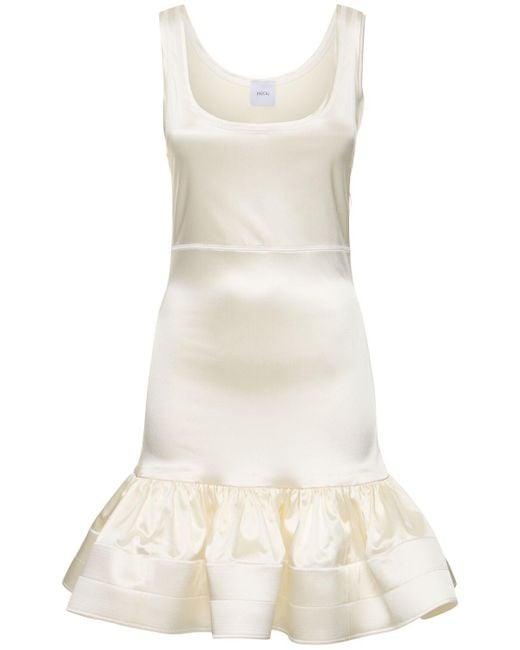 Patou White Ruffled Stretch Satin Mini Dress