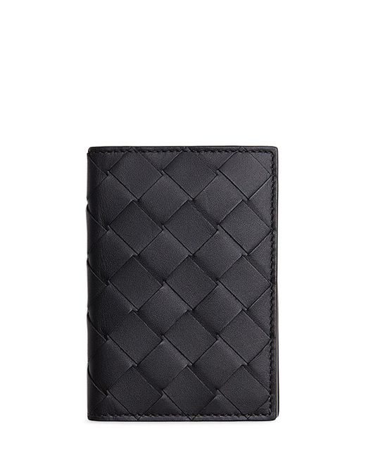 Bottega Veneta Black Intrecciato Leather Flap Card Case for men