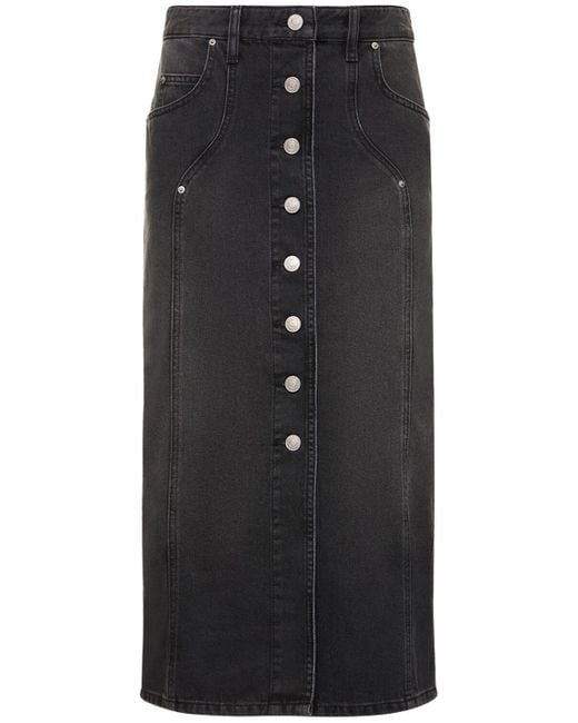 Jupe longue en denim de coton vandy Isabel Marant en coloris Black