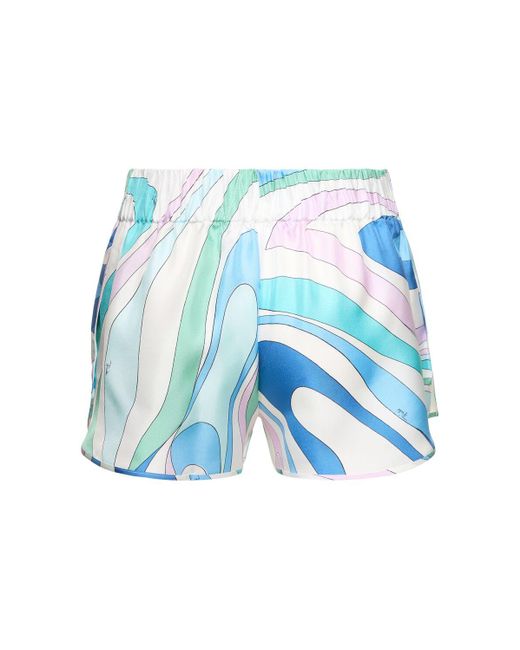 Shorts in twill di seta stampati di Emilio Pucci in Blue