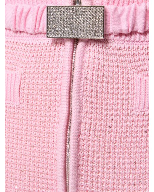 Alessandra Rich Pink Minirock Aus Baumwollmischstrick Mit Pailletten