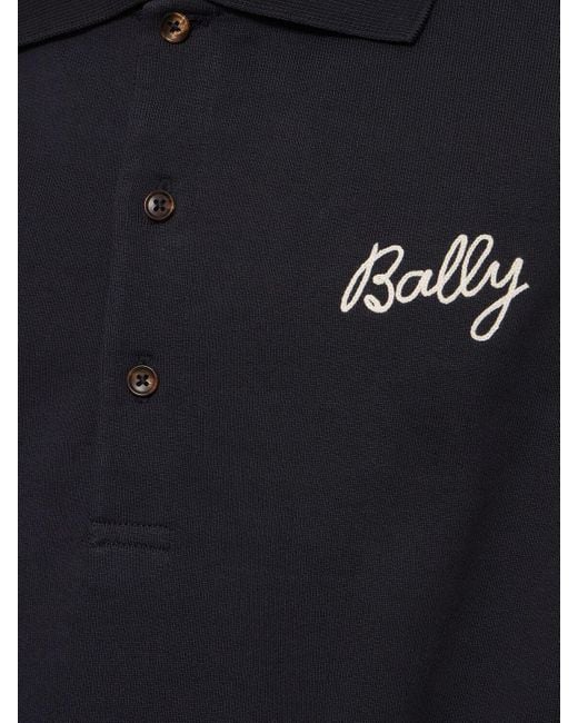Bally Blue Logo Cotton Long Sleeve Polo for men