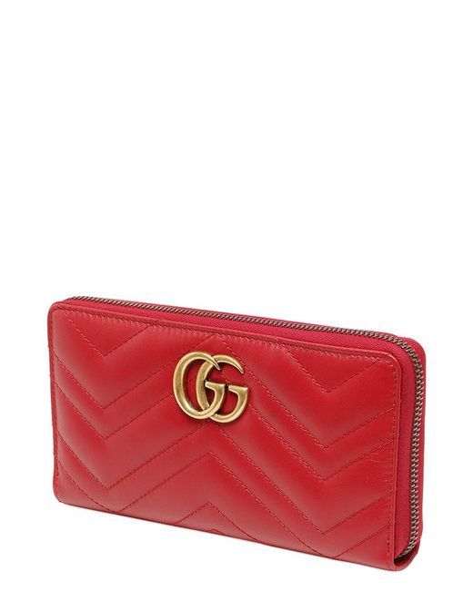 Gucci Gg Marmont 2.0 Leather Zip Around Wallet in Red - Lyst