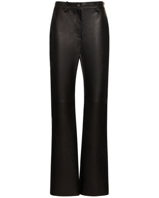 Magda Butrym Black Leather High Rise Straight Pants