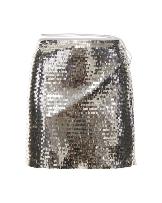 Oseree Gray Asymmetric Sequined Mini Skirt