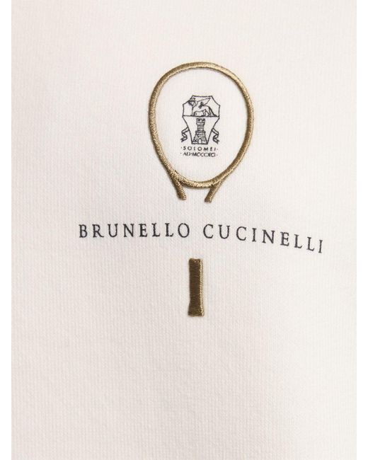 Pull-over en maille de coton à col en v Brunello Cucinelli en coloris Natural