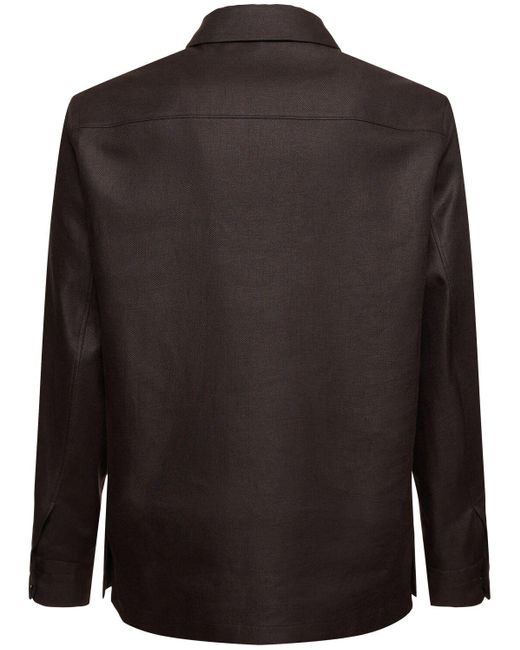 Zegna Black Oasi Long Sleeves Linen Overshirt for men