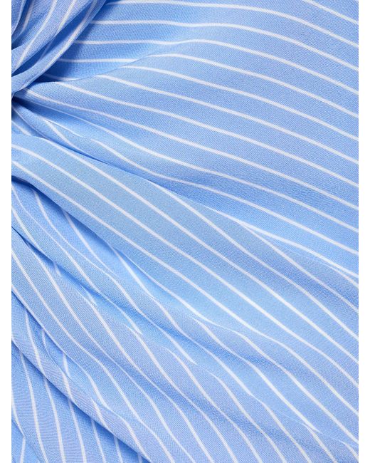 Michael Kors Blue Gathered Silk Crepe Shirt Dress