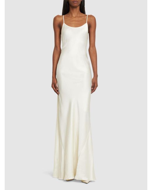 Victoria Beckham White Cami Floor-Length Viscose Blend Dress