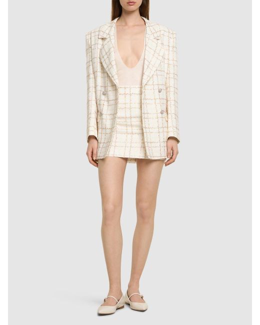 Alessandra Rich White Sequined Checked Tweed Mini Skirt