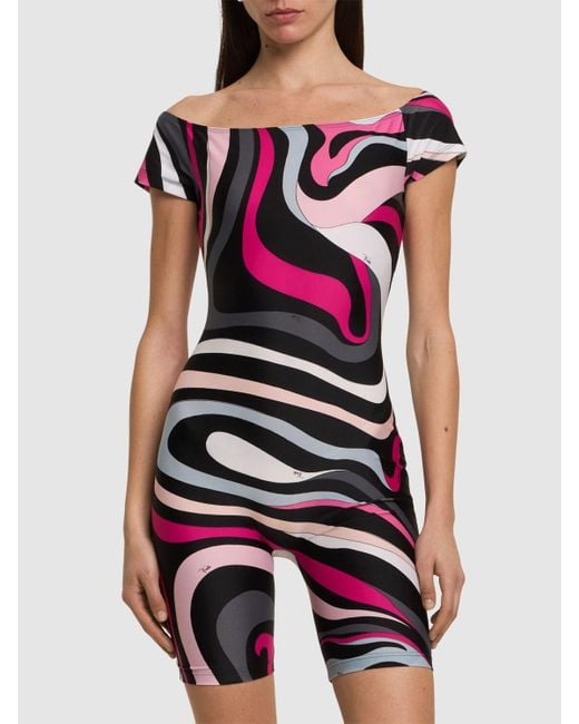 Emilio Pucci Multicolor Marmo Off-Shoulder Romper