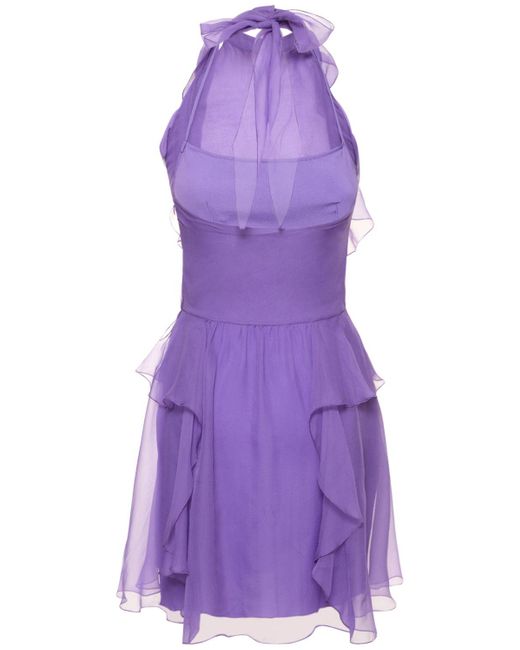 Alberta Ferretti Purple Draped Silk Chiffon Mini Halter Dress