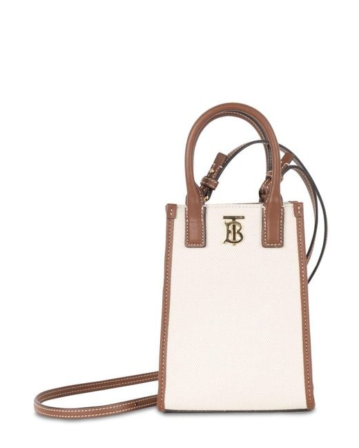 Burberry Natural Tb Canvas & Leather Phone Tote