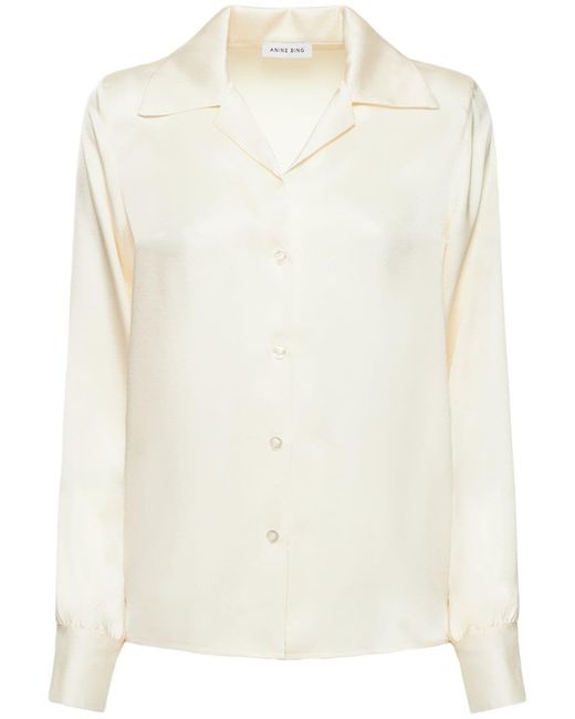Anine Bing Mylah Silk Satin Shirt in White | Lyst