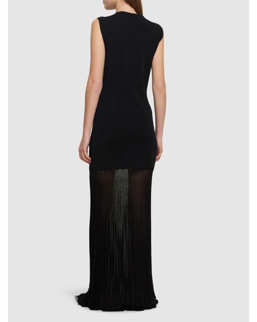 Totême  Black Plissé-Knitted Viscose Evening Gown