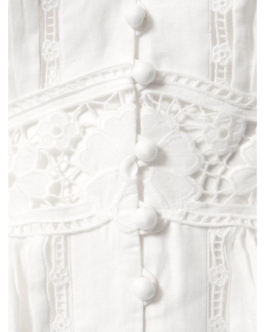Zimmermann White August Plunge Linen Mini Dress