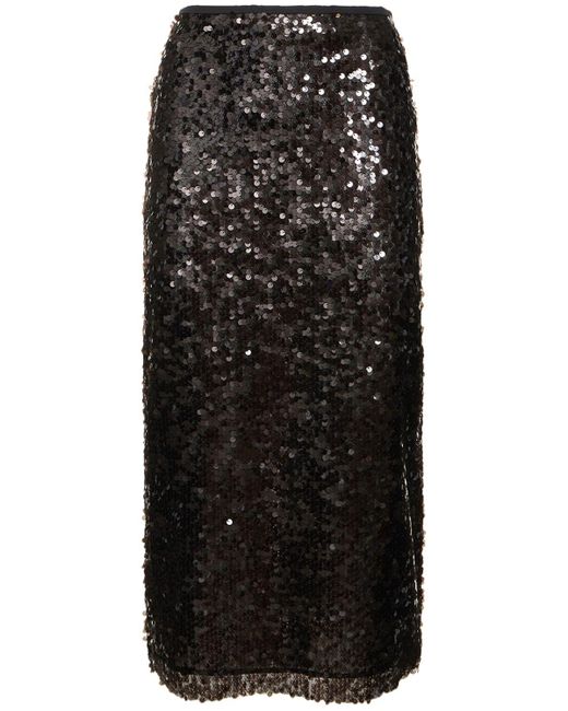 MSGM Black Sequined Midi Skirt
