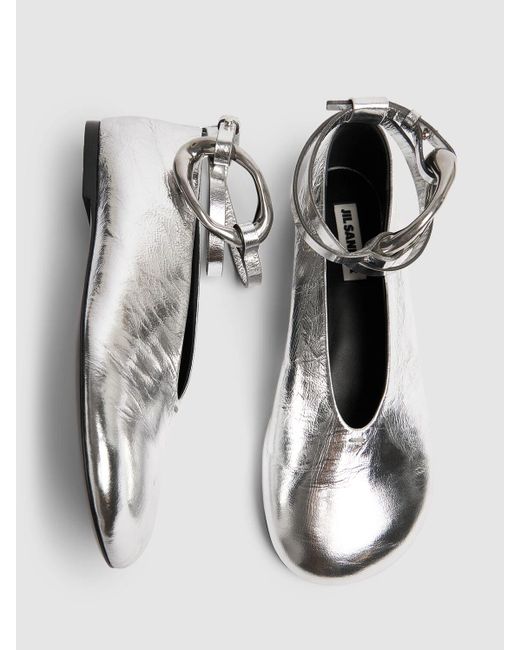 Chaussures plates en cuir métallisé 10 mm Jil Sander en coloris White