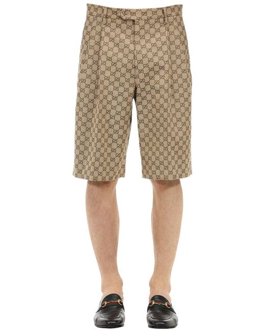 Gucci Gg Logo Cotton Canvas Shorts in Beige (Natural) for Men Lyst