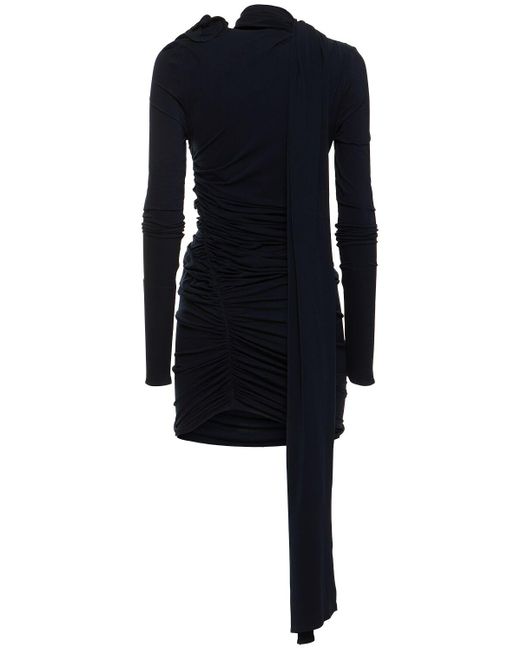 Robe courte en jersey drapé avec foulard Magda Butrym en coloris Black