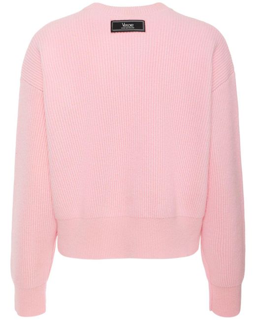 Versace Pink Logo Rib Knit Crewneck Sweater