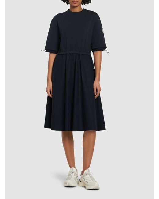 Moncler Blue Kleid Aus Baumwollfleece Und -jersey
