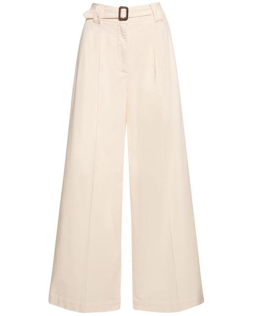 Weekend by Maxmara Natural Pino Belted Cotton Canvas Wide Pants