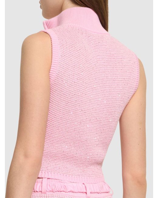 Gilet a collo alto in maglia con paillettes e zip di Alessandra Rich in Pink