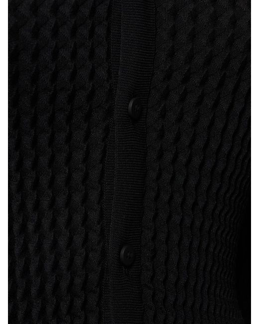 Issey Miyake Black Geometric Texture Buttoned Cardigan