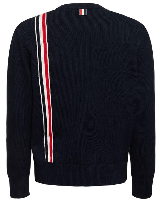 Thom Browne Blue Cotton Crewneck Sweater for men