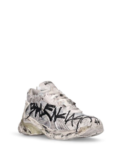 Balenciaga White Runner Mesh And Nylon Graffiti Sneakers for men