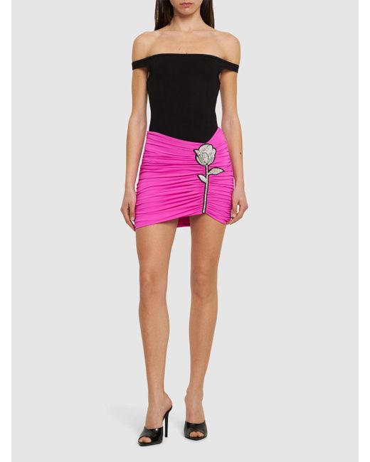 David Koma Pink Ruched Mini Skirt W/ Rose