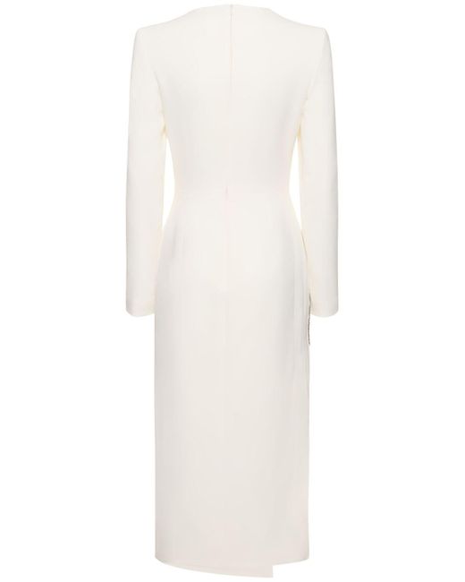David Koma White Embellished Long-Sleeve Cady Midi Dress