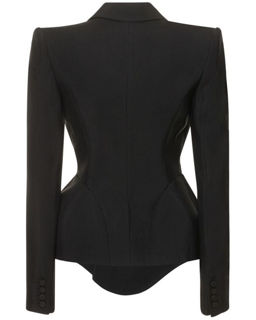 Mugler Black Heavy Fluid Viscose & Wool Fitted Jacket