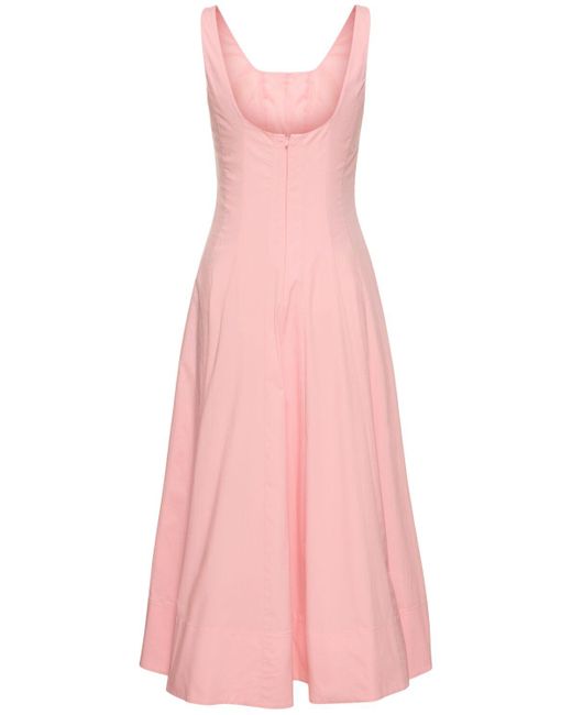 Staud Pink Wells Pleated Stretch Cotton Midi Dress
