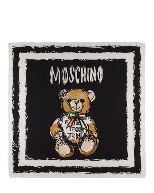 Foulard en sergé de soie imprimé ourson Moschino en coloris Black