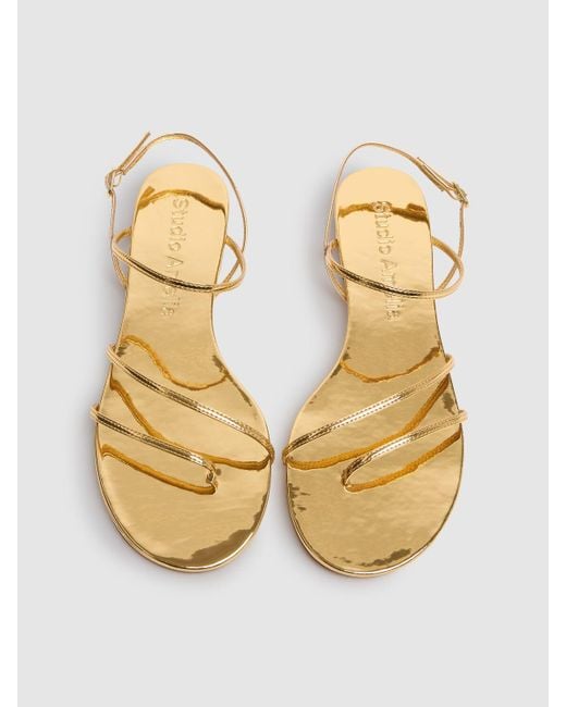 STUDIO AMELIA Natural 10Mm Helix Metallic Leather Flat Sandals